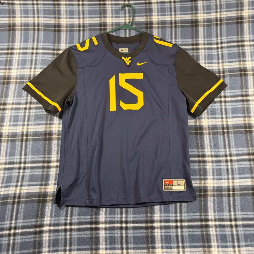 Nike West Virginia Mountaineers WVU Jersey Kids Large 15 Navy Blue Football